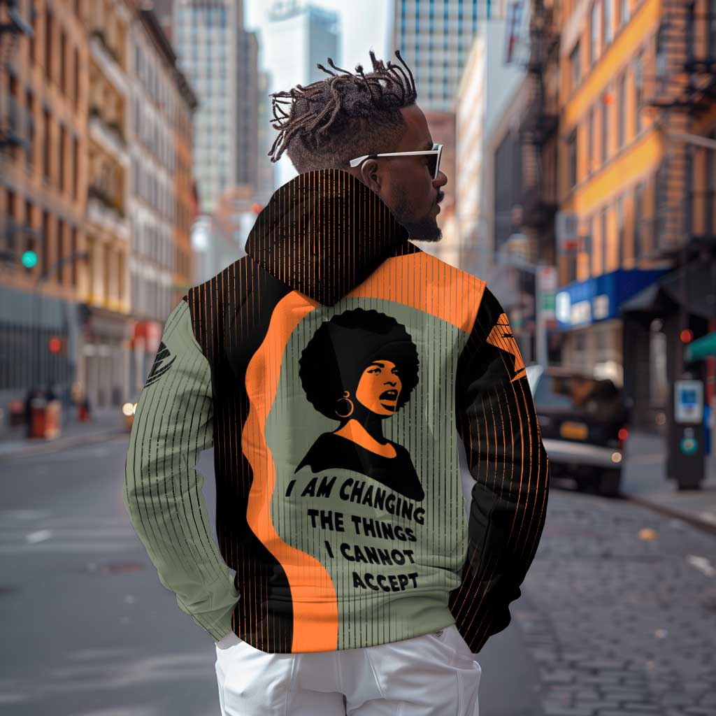 Angela Davis Hoodie Retro Graphic Design I Am Changing the Things I Cannot Accept Quote Civil Rights Empowerment Tribute - African Pride