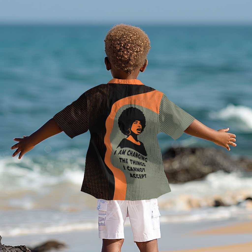 Angela Davis Kid Hawaiian Shirt Retro Graphic Design I Am Changing the Things I Cannot Accept Quote Civil Rights Empowerment Tribute TS04