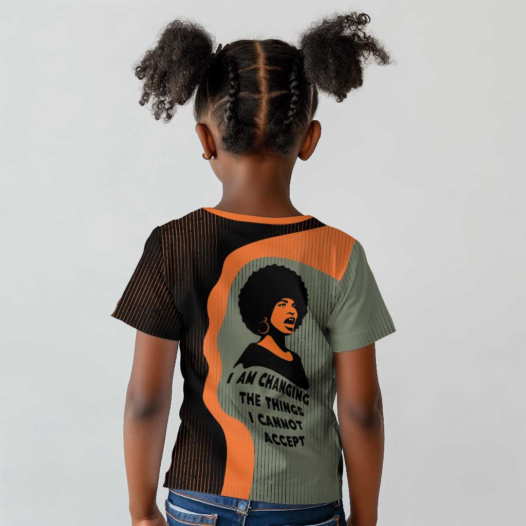 Angela Davis Kid T shirt Retro Graphic Design I Am Changing the Things I Cannot Accept Quote Civil Rights Empowerment Tribute TS04