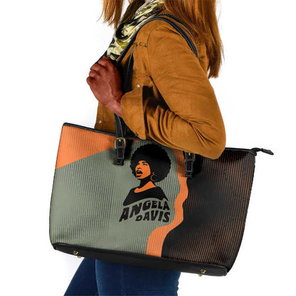 Angela Davis Leather Tote Bag Retro Graphic Design I Am Changing the Things I Cannot Accept Quote Civil Rights Empowerment Tribute - African Pride