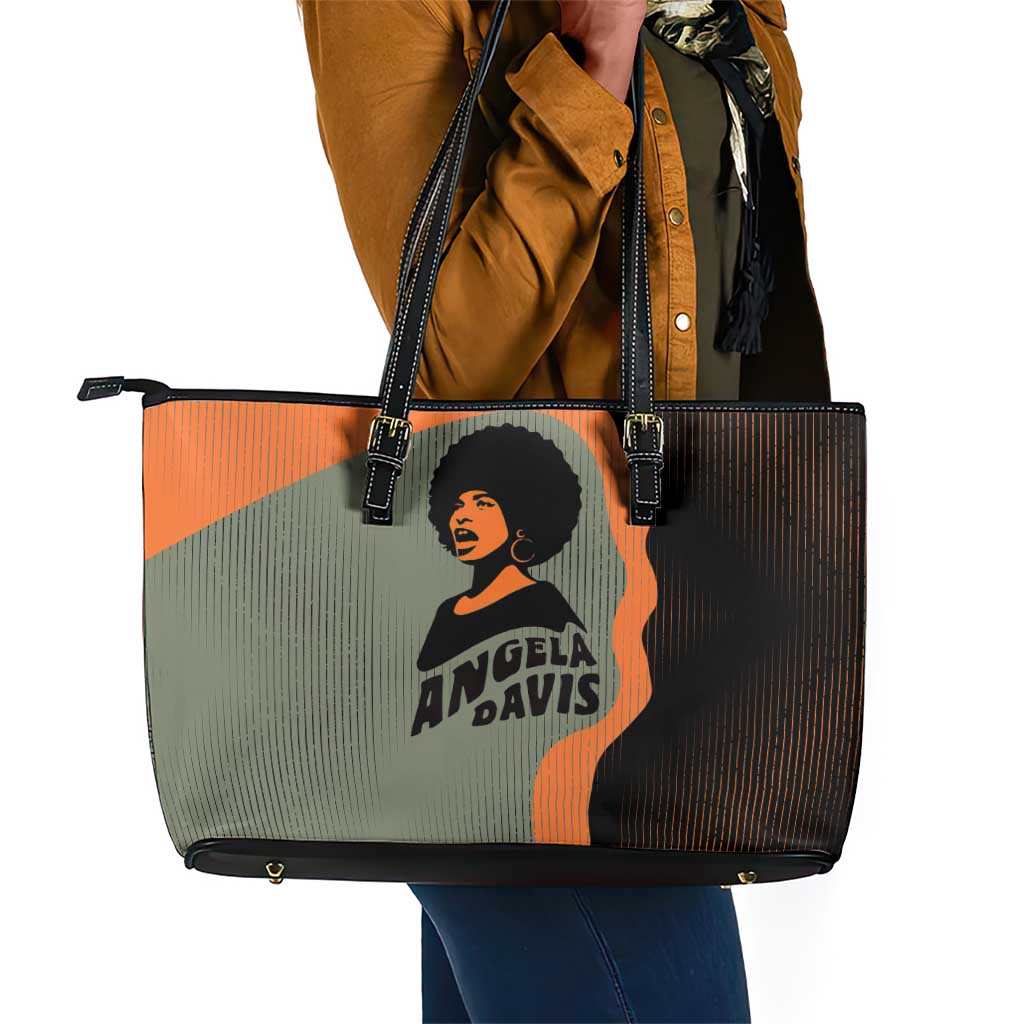 Angela Davis Leather Tote Bag Retro Graphic Design I Am Changing the Things I Cannot Accept Quote Civil Rights Empowerment Tribute - African Pride