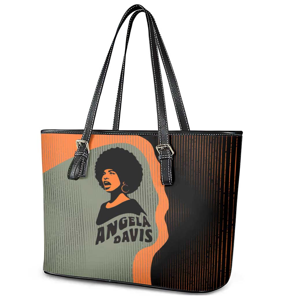 Angela Davis Leather Tote Bag Retro Graphic Design I Am Changing the Things I Cannot Accept Quote Civil Rights Empowerment Tribute - African Pride