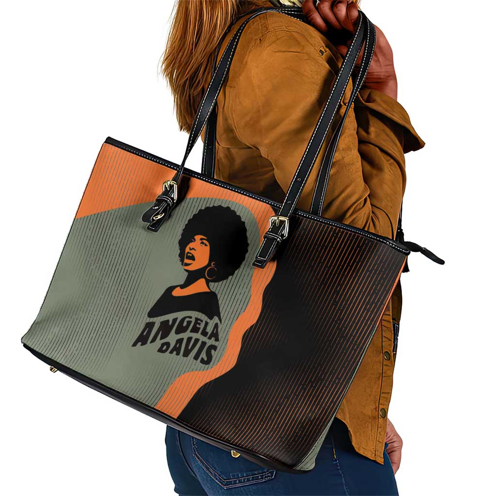 Angela Davis Leather Tote Bag Retro Graphic Design I Am Changing the Things I Cannot Accept Quote Civil Rights Empowerment Tribute - African Pride