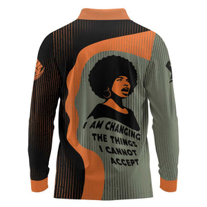 Angela Davis Long Sleeve Polo Shirt Retro Graphic Design I Am Changing the Things I Cannot Accept Quote Civil Rights Empowerment Tribute - African Pride