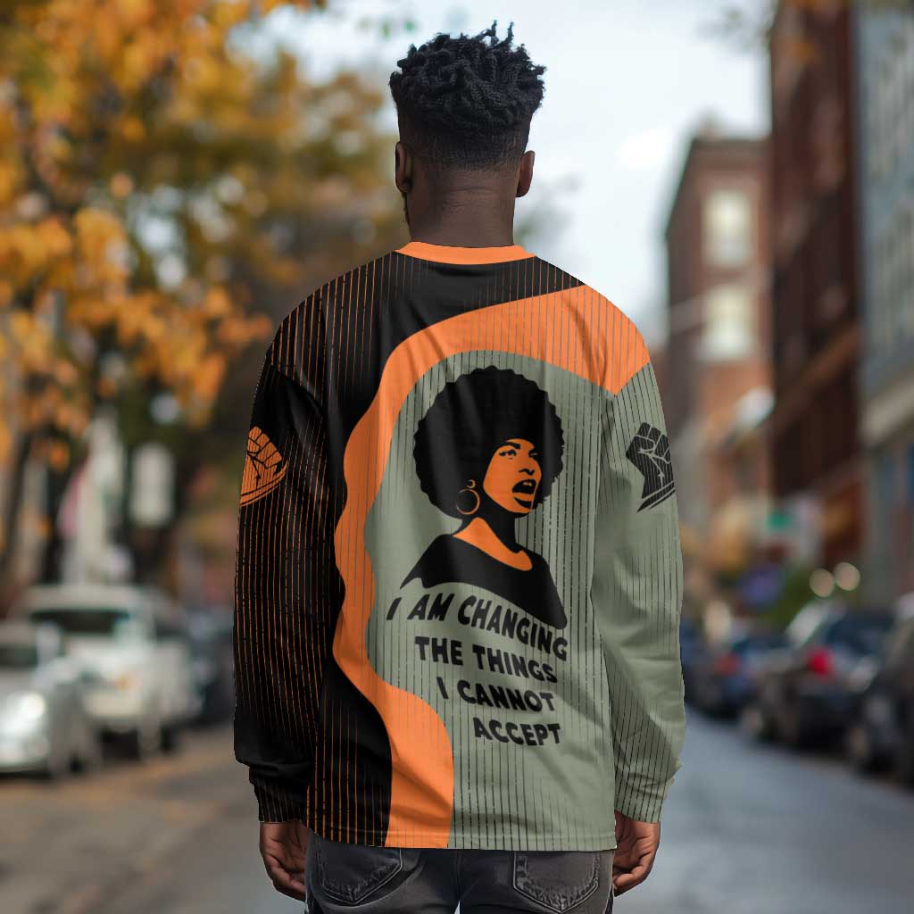 Angela Davis Long Sleeve Shirt Retro Graphic Design I Am Changing the Things I Cannot Accept Quote Civil Rights Empowerment Tribute - African Pride