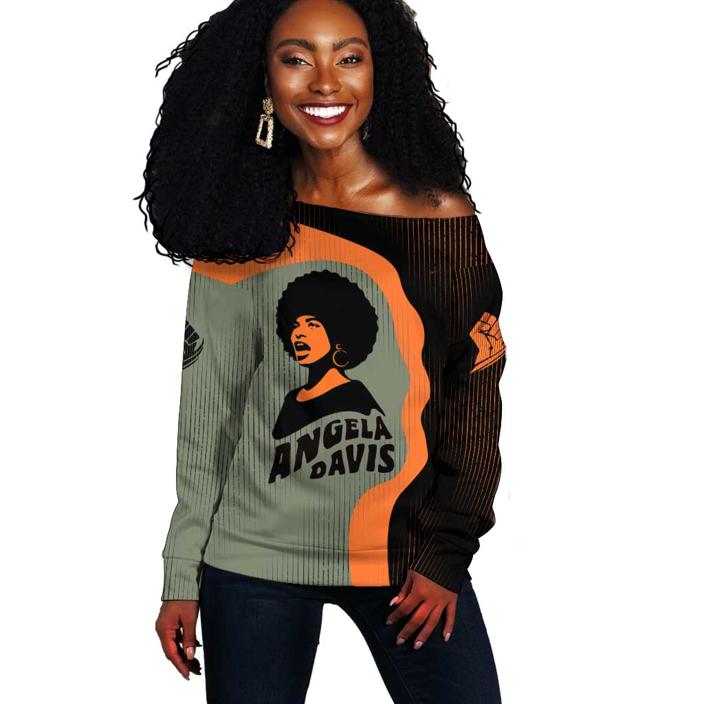 Angela Davis Off Shoulder Sweater Retro Graphic Design I Am Changing the Things I Cannot Accept Quote Civil Rights Empowerment Tribute - African Pride