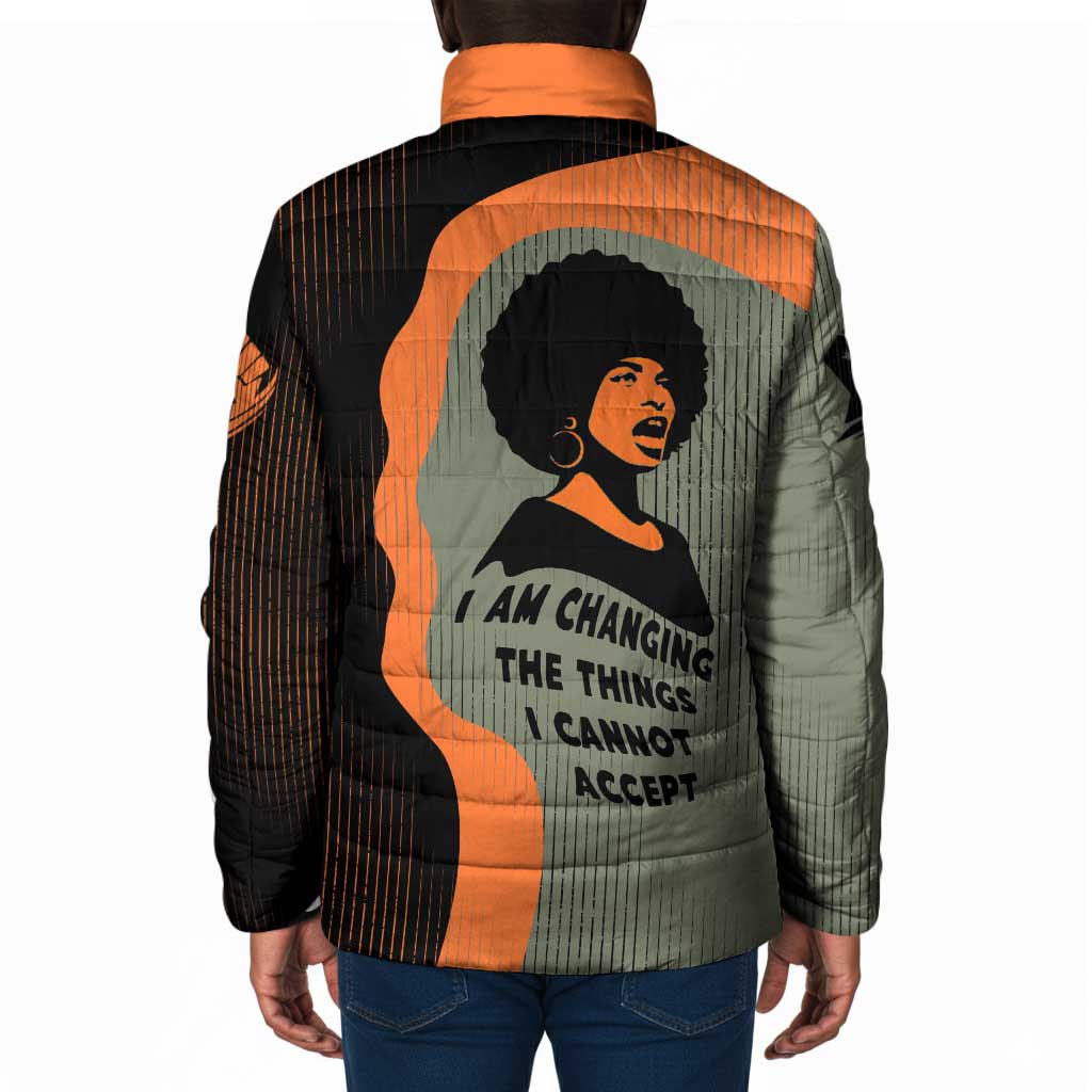 Angela Davis Padded Jacket Retro Graphic Design I Am Changing the Things I Cannot Accept Quote Civil Rights Empowerment Tribute - African Pride