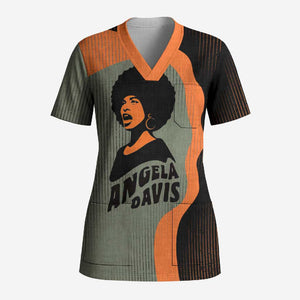 Angela Davis Scrub Top Retro Graphic Design I Am Changing the Things I Cannot Accept Quote Civil Rights Empowerment Tribute - African Pride