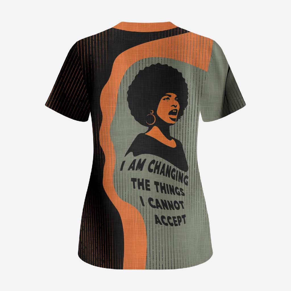 Angela Davis Scrub Top Retro Graphic Design I Am Changing the Things I Cannot Accept Quote Civil Rights Empowerment Tribute - African Pride