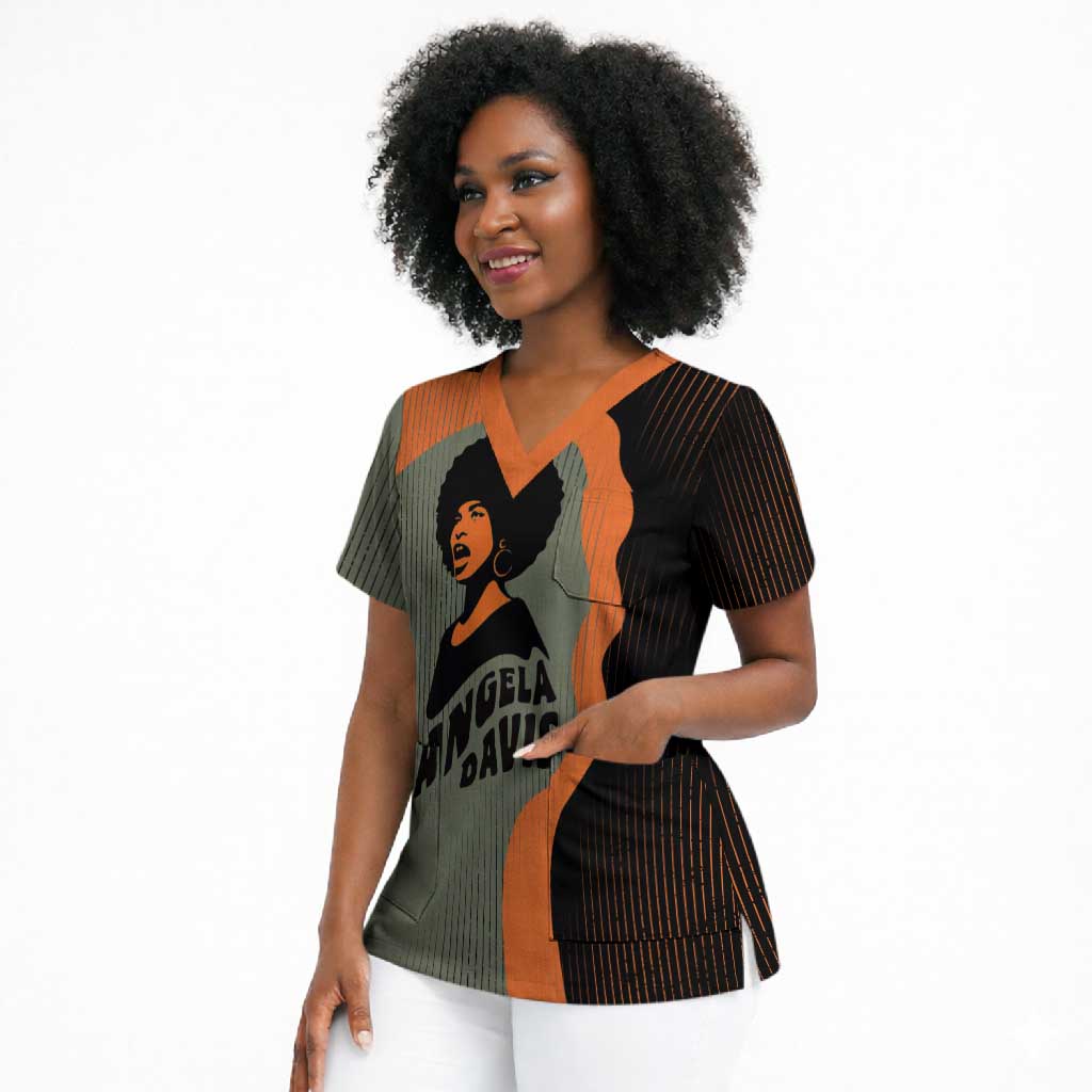 Angela Davis Scrub Top Retro Graphic Design I Am Changing the Things I Cannot Accept Quote Civil Rights Empowerment Tribute - African Pride