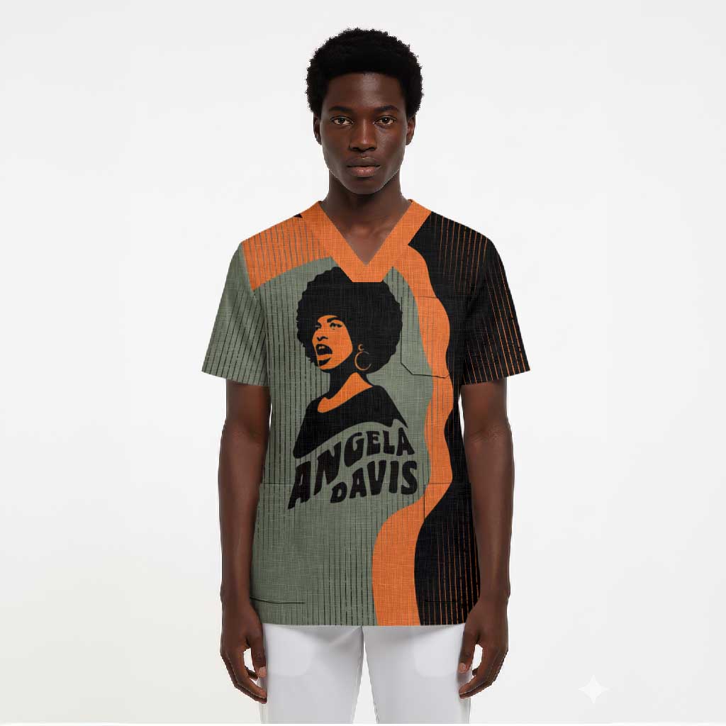 Angela Davis Scrub Top Retro Graphic Design I Am Changing the Things I Cannot Accept Quote Civil Rights Empowerment Tribute - African Pride