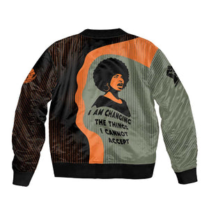 Angela Davis Sleeve Zip Bomber Jacket Retro Graphic Design I Am Changing the Things I Cannot Accept Quote Civil Rights Empowerment Tribute - African Pride