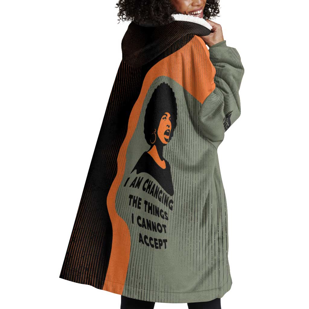 Angela Davis Wearable Blanket Hoodie Retro Graphic Design I Am Changing the Things I Cannot Accept Quote Civil Rights Empowerment Tribute - African Pride