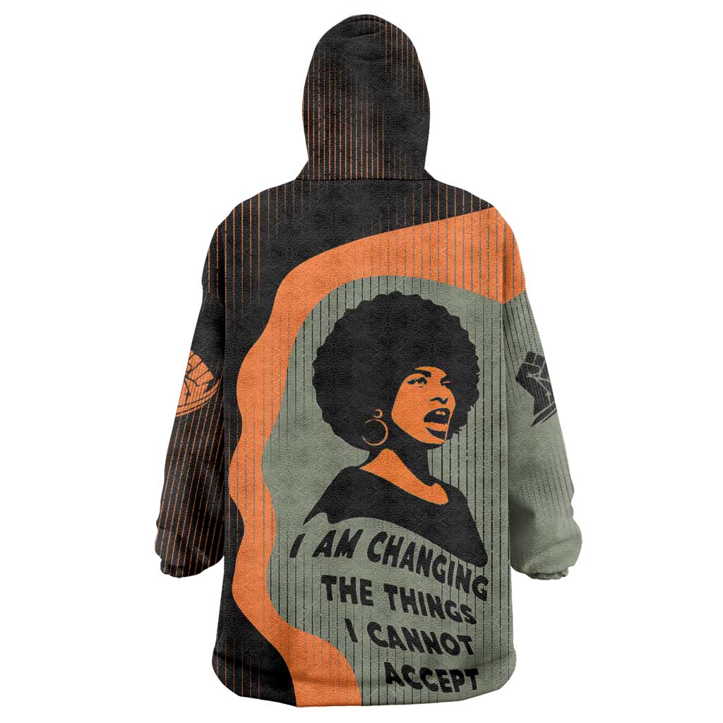 Angela Davis Wearable Blanket Hoodie Retro Graphic Design I Am Changing the Things I Cannot Accept Quote Civil Rights Empowerment Tribute - African Pride