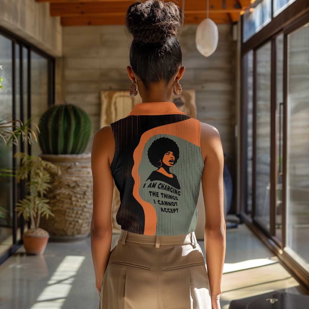 Angela Davis Women Sleeveless Polo Shirt Retro Graphic Design I Am Changing the Things I Cannot Accept Quote Civil Rights Empowerment Tribute - African Pride