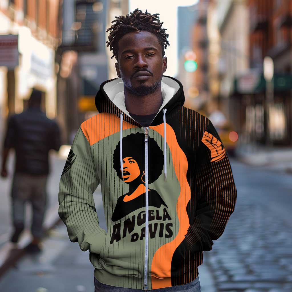 Angela Davis Zip Hoodie Retro Graphic Design I Am Changing the Things I Cannot Accept Quote Civil Rights Empowerment Tribute - African Pride