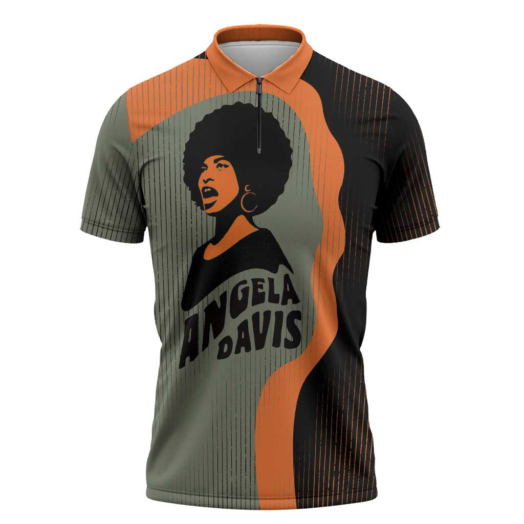 Angela Davis Zipper Polo Shirt Retro Graphic Design I Am Changing the Things I Cannot Accept Quote Civil Rights Empowerment Tribute - African Pride