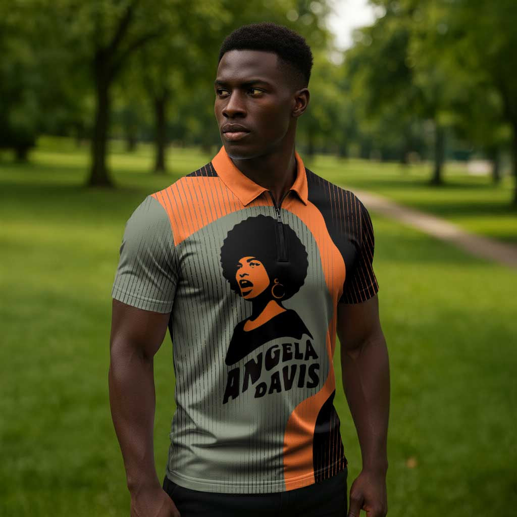 Angela Davis Zipper Polo Shirt Retro Graphic Design I Am Changing the Things I Cannot Accept Quote Civil Rights Empowerment Tribute - African Pride