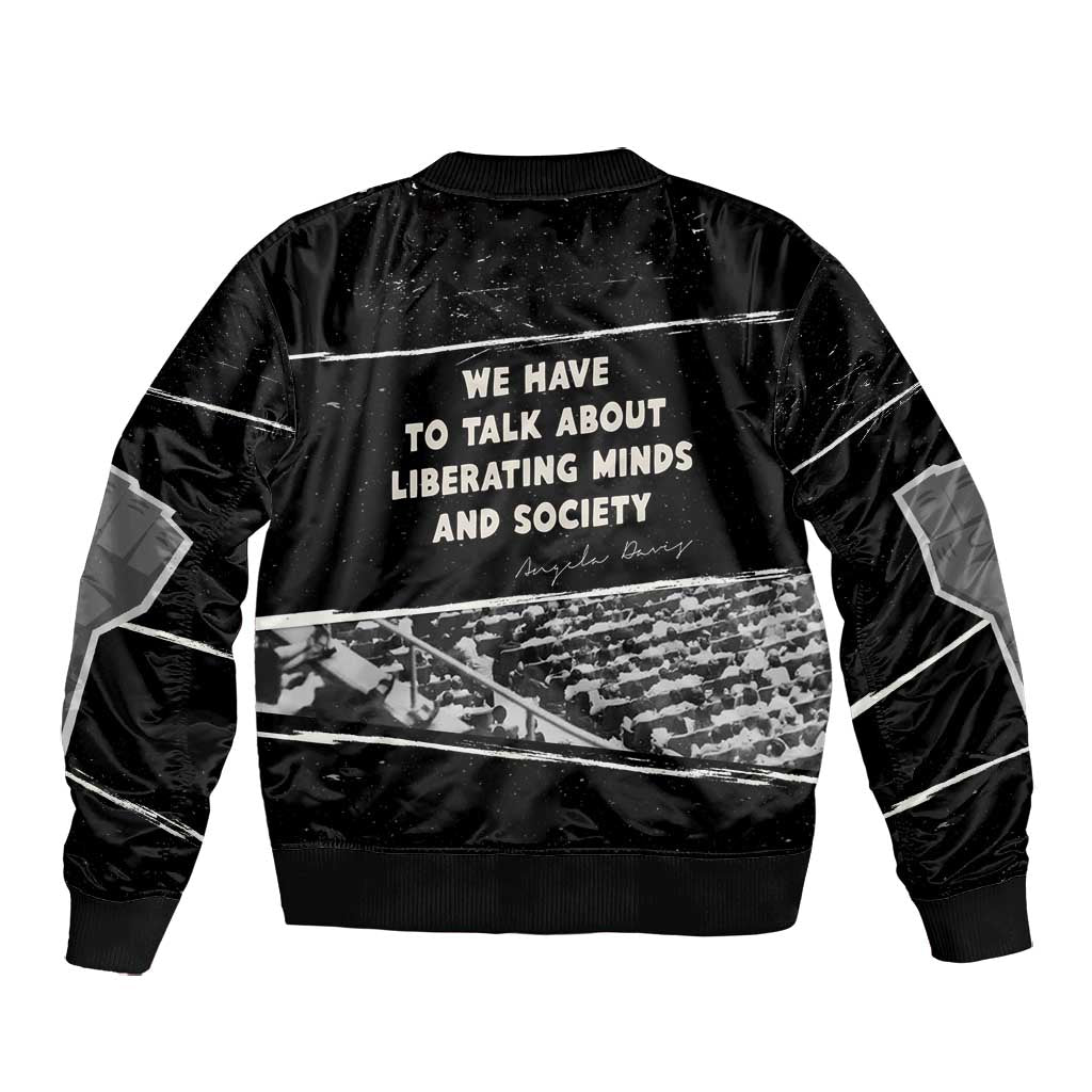 Angela Davis Bomber Jacket Protest Design Liberating Minds and Society Quote Civil Rights Movement - African Pride