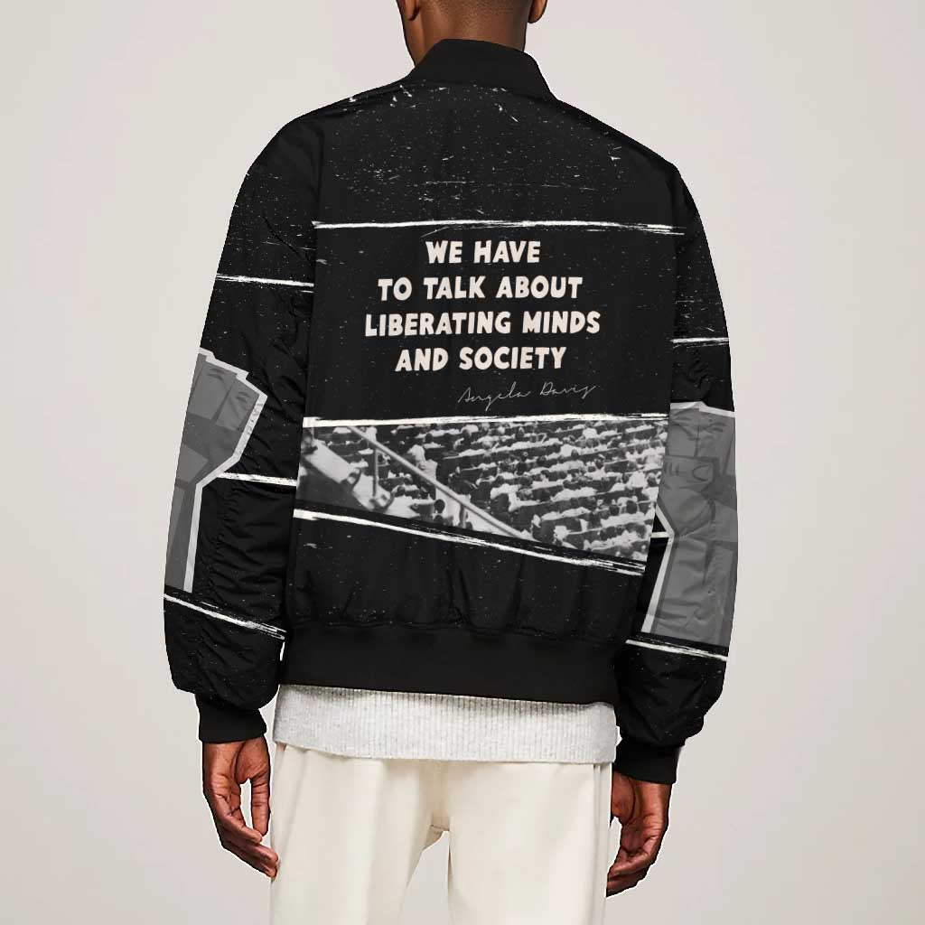 Angela Davis Bomber Jacket Protest Design Liberating Minds and Society Quote Civil Rights Movement - African Pride
