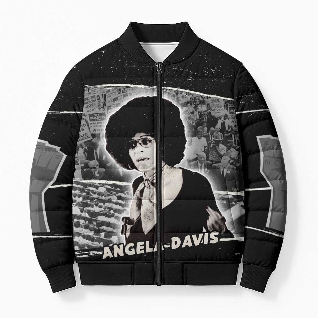 Angela Davis Bomber Puffer Jacket Protest Design Liberating Minds and Society Quote Civil Rights Movement - African Pride