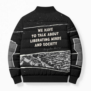 Angela Davis Bomber Puffer Jacket Protest Design Liberating Minds and Society Quote Civil Rights Movement - African Pride