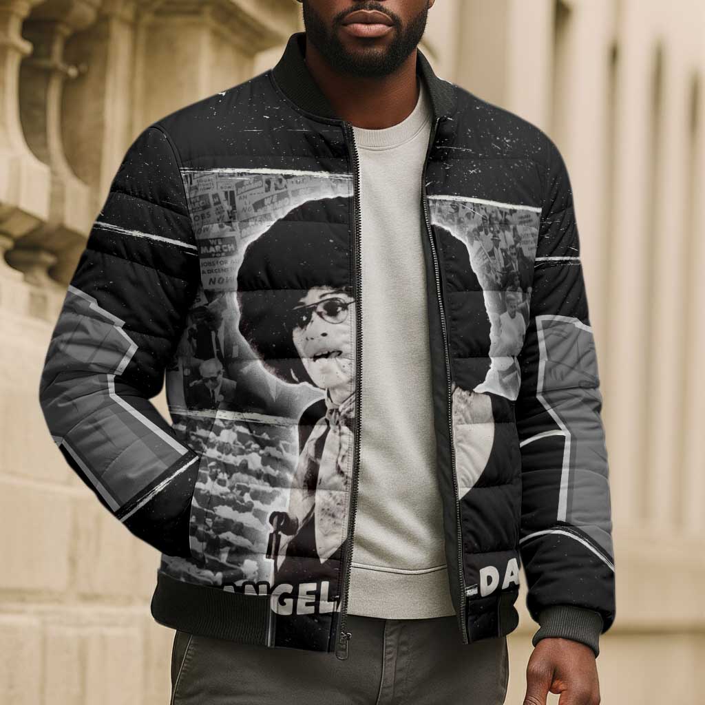 Angela Davis Bomber Puffer Jacket Protest Design Liberating Minds and Society Quote Civil Rights Movement - African Pride
