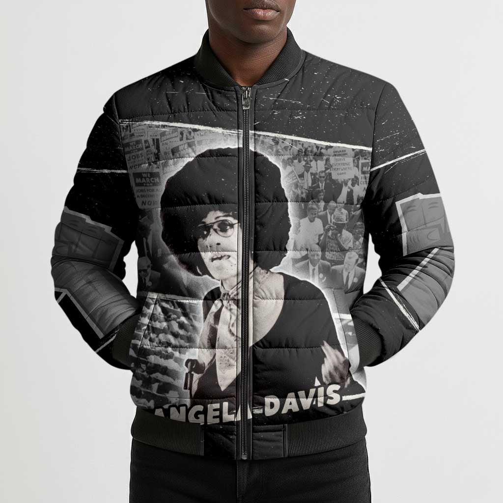 Angela Davis Bomber Puffer Jacket Protest Design Liberating Minds and Society Quote Civil Rights Movement - African Pride