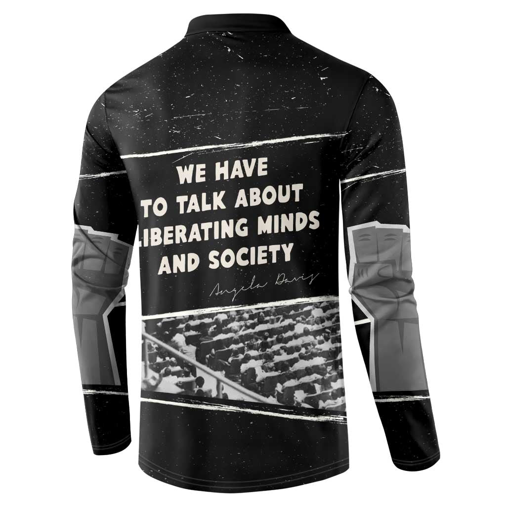 Angela Davis Button Sweatshirt Protest Design Liberating Minds and Society Quote Civil Rights Movement