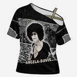 Angela Davis Cross Shoulder Shirt Protest Design Liberating Minds and Society Quote Civil Rights Movement - African Pride