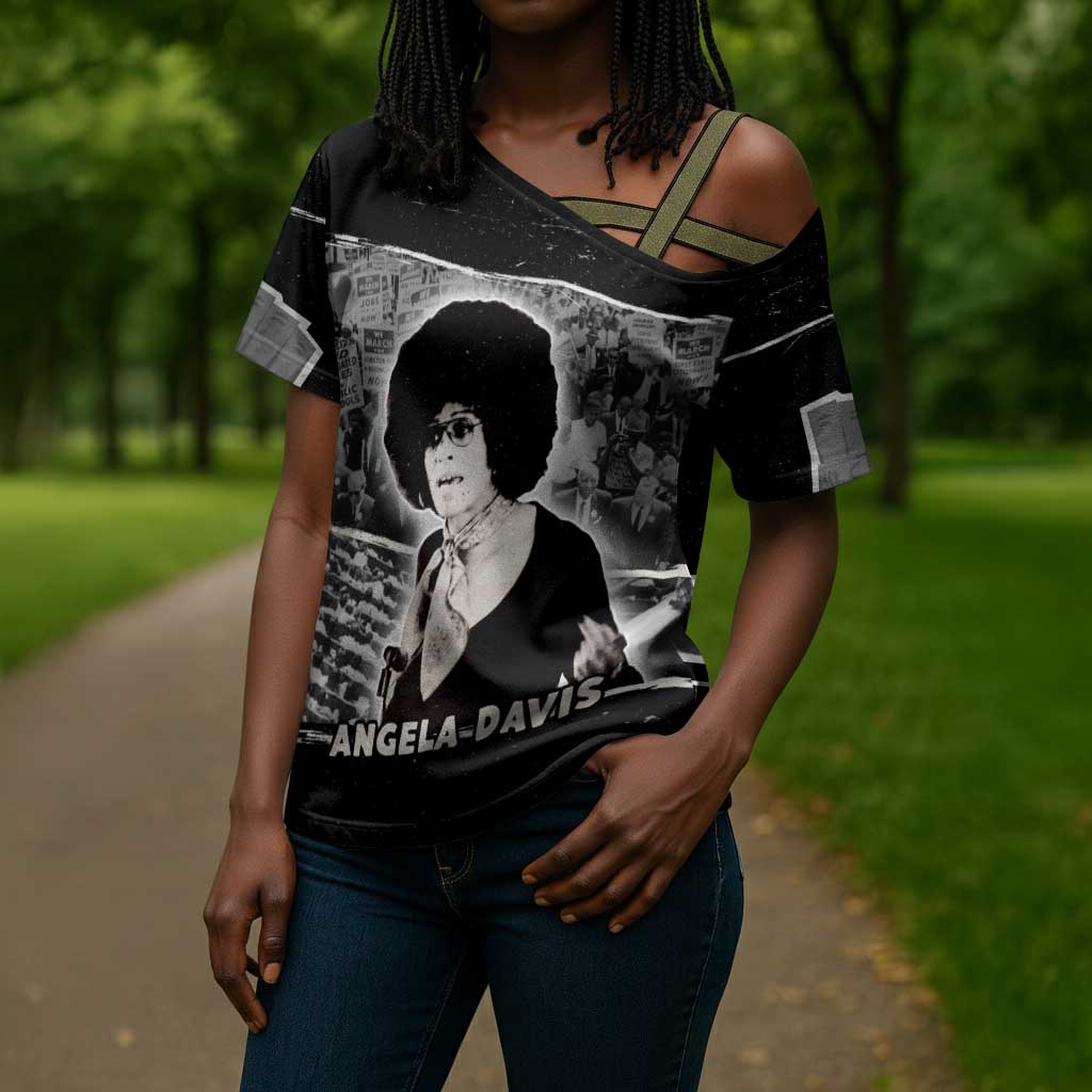 Angela Davis Cross Shoulder Shirt Protest Design Liberating Minds and Society Quote Civil Rights Movement - African Pride