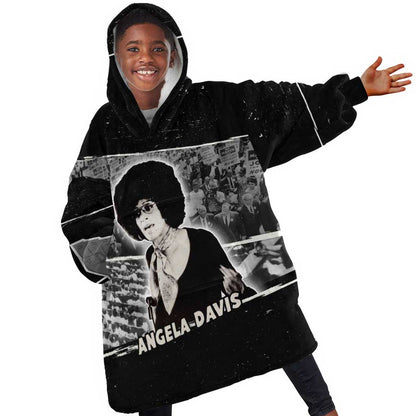 Angela Davis Kid Wearable Blanket Hoodie Protest Design Liberating Minds and Society Quote Civil Rights Movement - African Pride