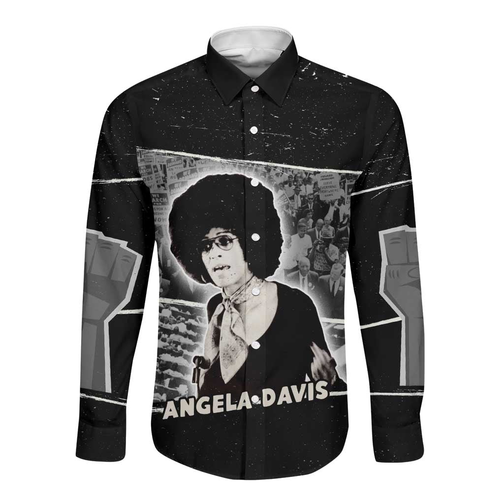 Angela Davis Long Sleeve Button Shirt Protest Design Liberating Minds and Society Quote Civil Rights Movement - African Pride