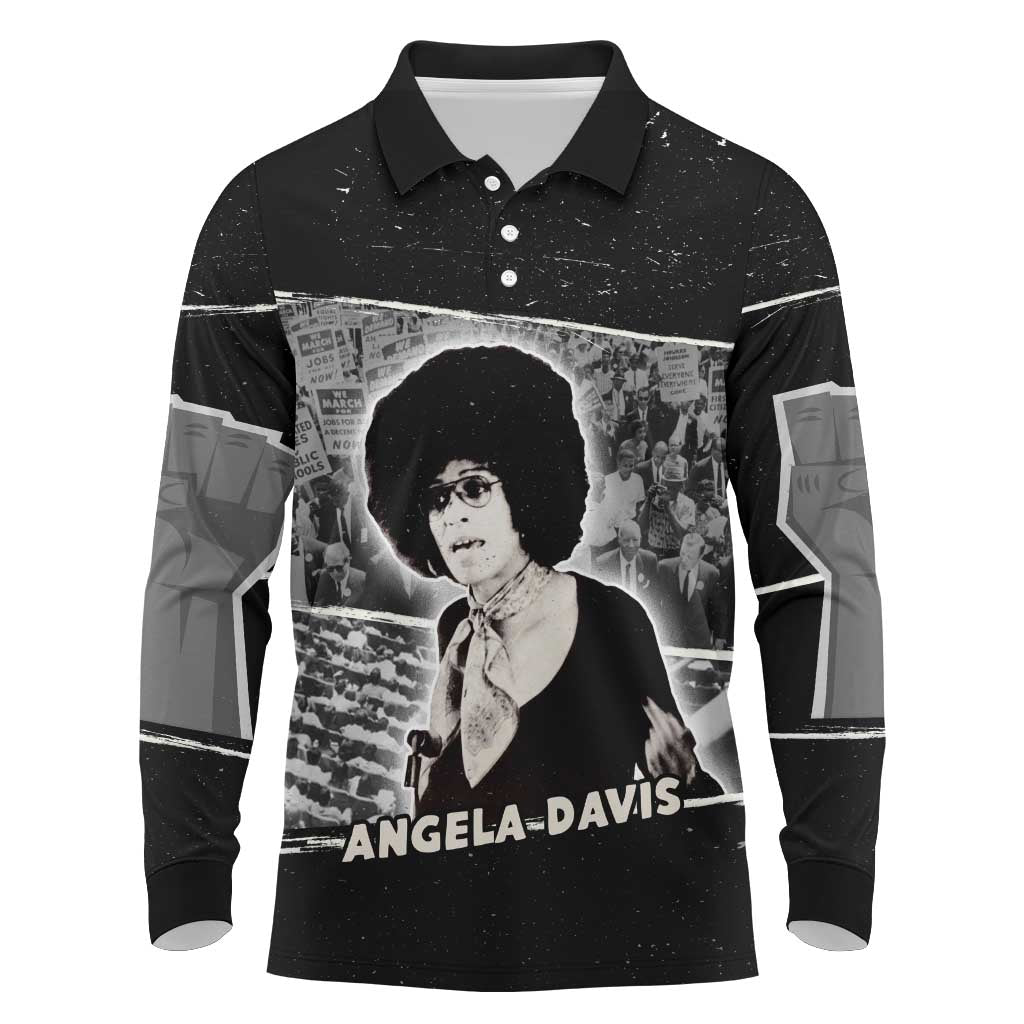 Angela Davis Long Sleeve Polo Shirt Protest Design Liberating Minds and Society Quote Civil Rights Movement - African Pride