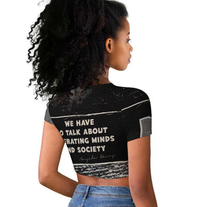 Angela Davis Raglan Cropped T shirt Protest Design Liberating Minds and Society Quote Civil Rights Movement TS04