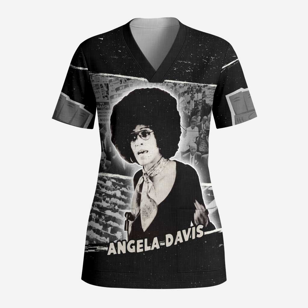 Angela Davis Scrub Top Protest Design Liberating Minds and Society Quote Civil Rights Movement - African Pride