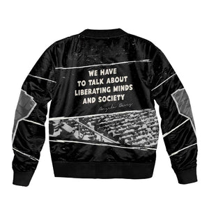 Angela Davis Sleeve Zip Bomber Jacket Protest Design Liberating Minds and Society Quote Civil Rights Movement - African Pride