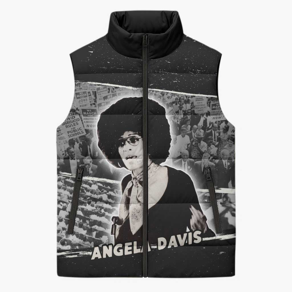 Angela Davis Sleeveless Puffer Jacket Protest Design Liberating Minds and Society Quote Civil Rights Movement - African Pride