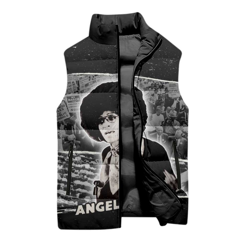Angela Davis Sleeveless Puffer Jacket Protest Design Liberating Minds and Society Quote Civil Rights Movement - African Pride