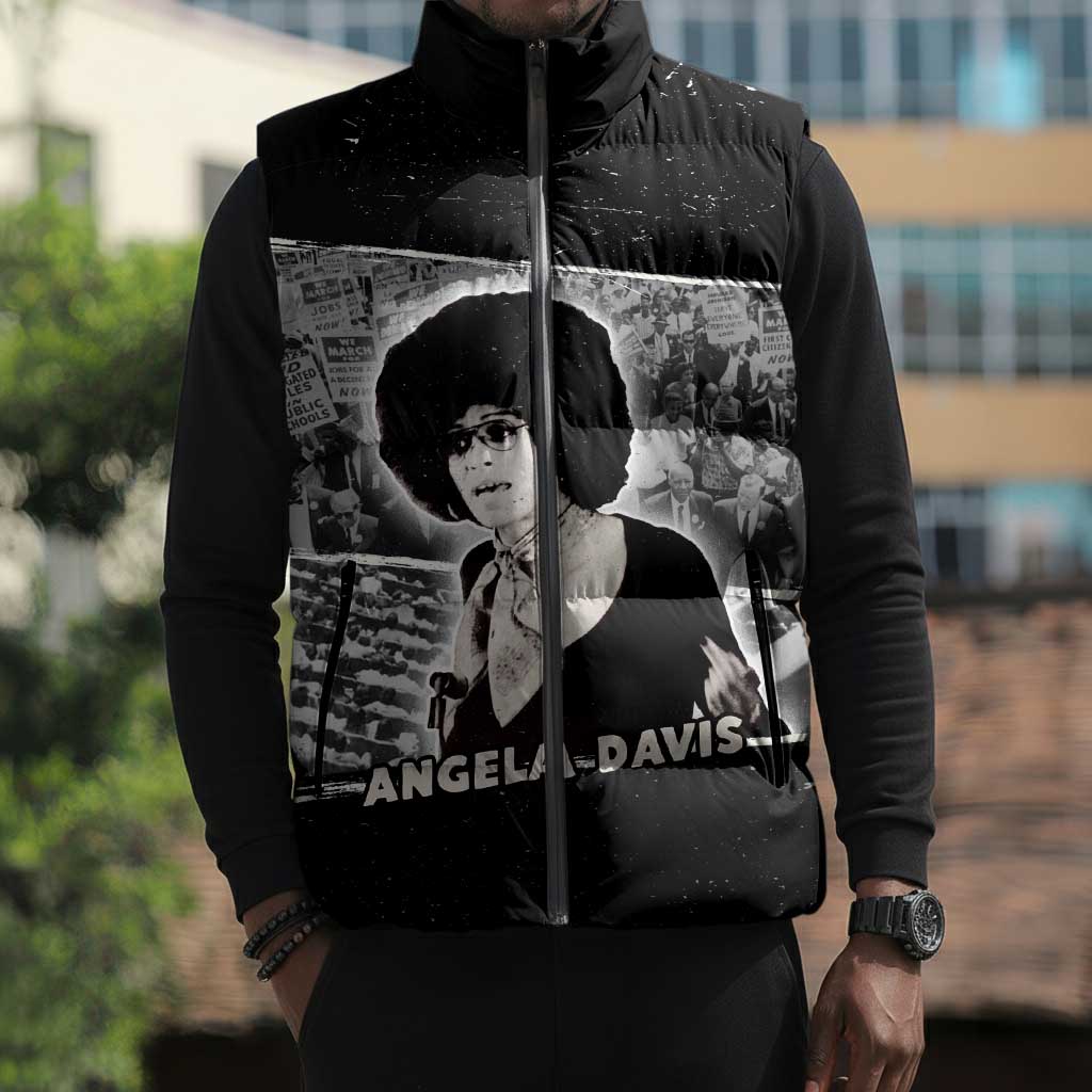 Angela Davis Sleeveless Puffer Jacket Protest Design Liberating Minds and Society Quote Civil Rights Movement - African Pride
