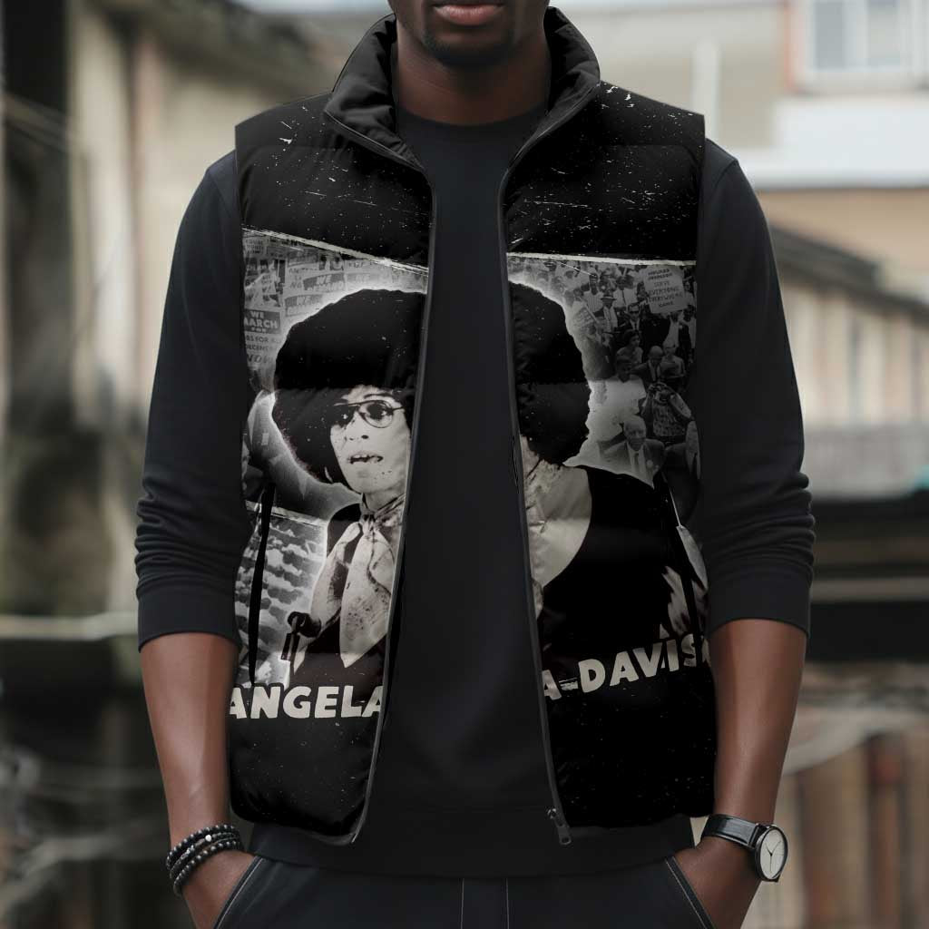 Angela Davis Sleeveless Puffer Jacket Protest Design Liberating Minds and Society Quote Civil Rights Movement - African Pride