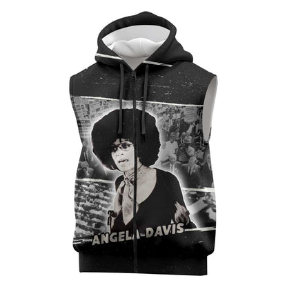 Angela Davis Sleeveless Zip Hoodie Protest Design Liberating Minds and Society Quote Civil Rights Movement - African Pride