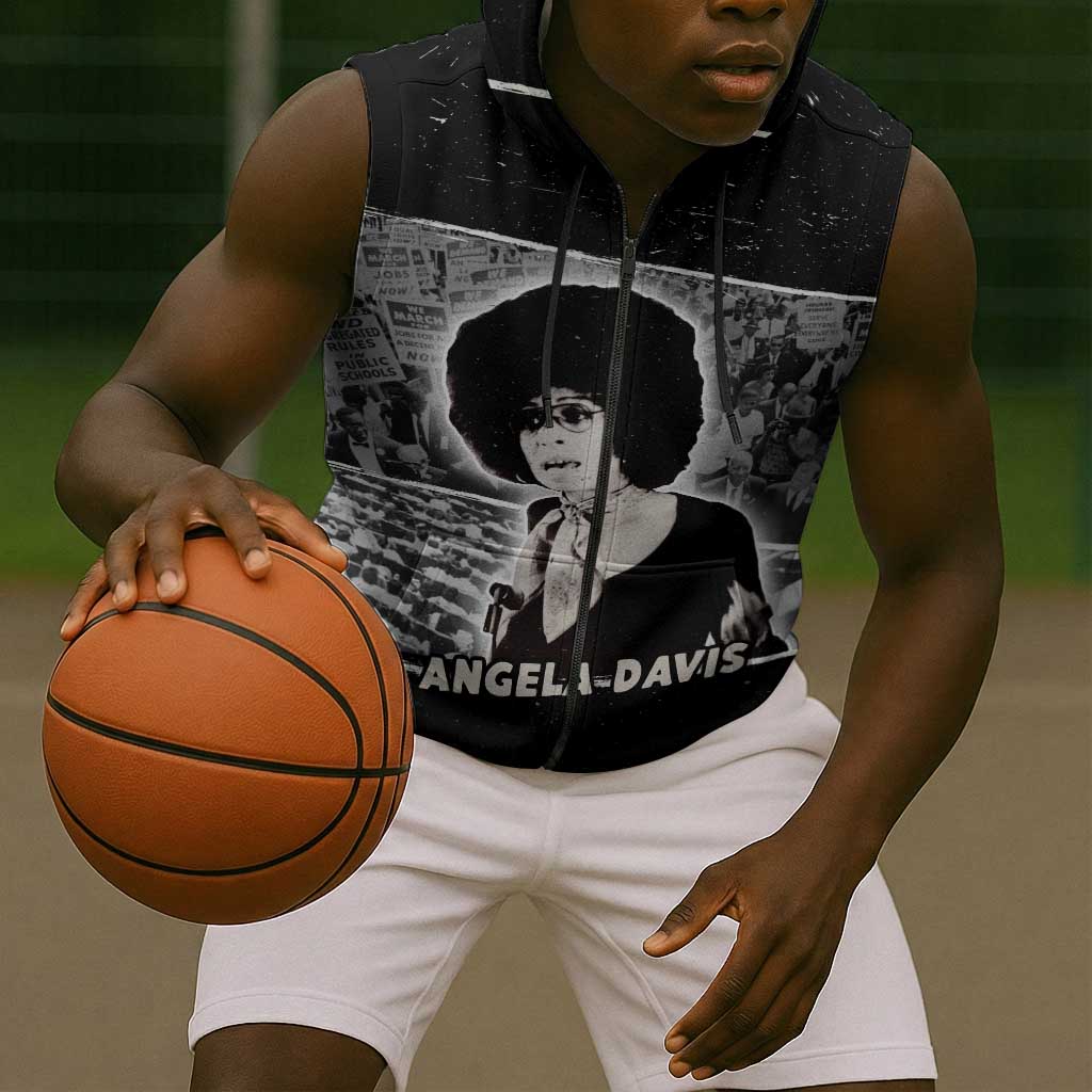 Angela Davis Sleeveless Zip Hoodie Protest Design Liberating Minds and Society Quote Civil Rights Movement - African Pride