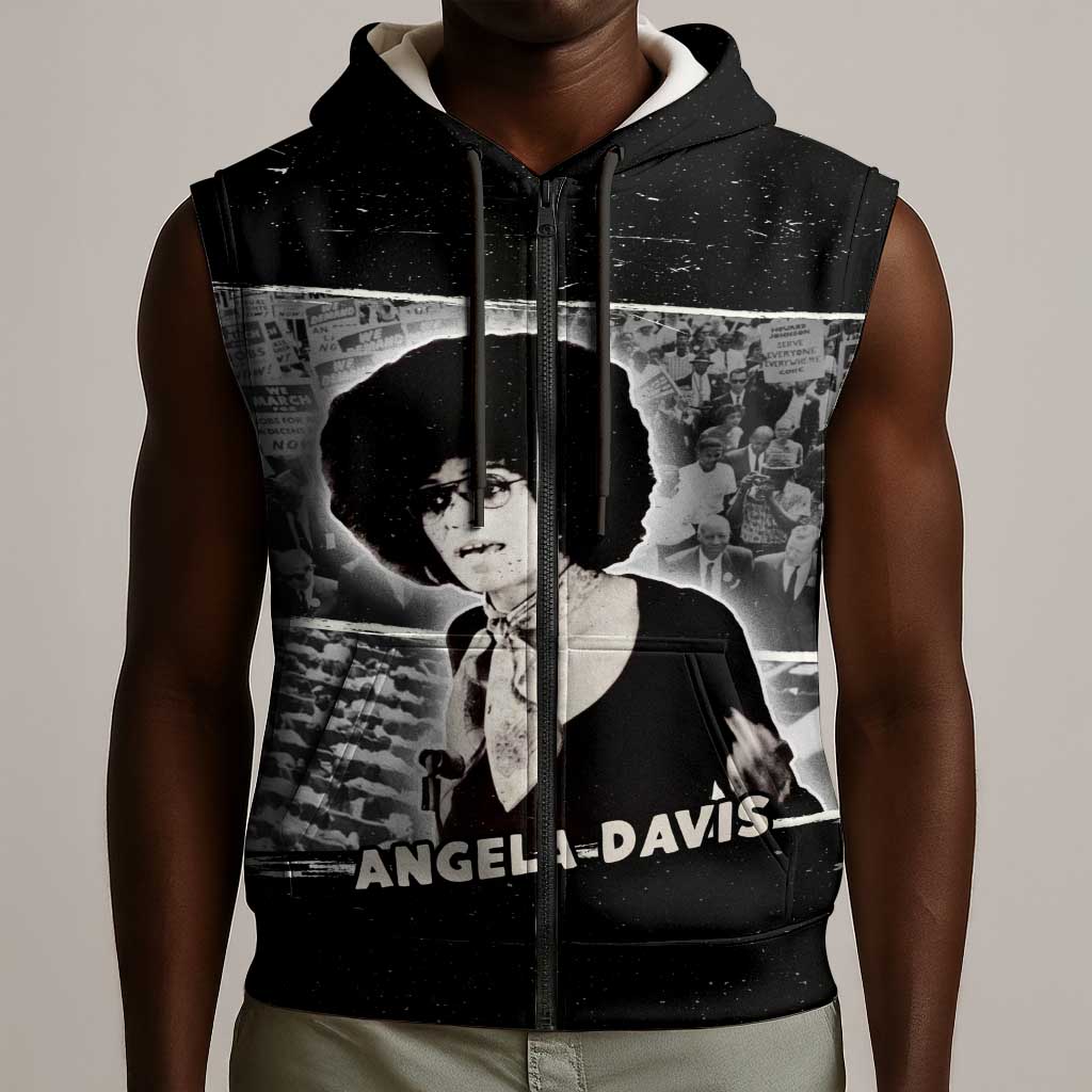Angela Davis Sleeveless Zip Hoodie Protest Design Liberating Minds and Society Quote Civil Rights Movement - African Pride
