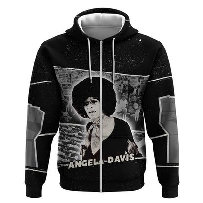 Angela Davis Zip Hoodie Protest Design Liberating Minds and Society Quote Civil Rights Movement - African Pride