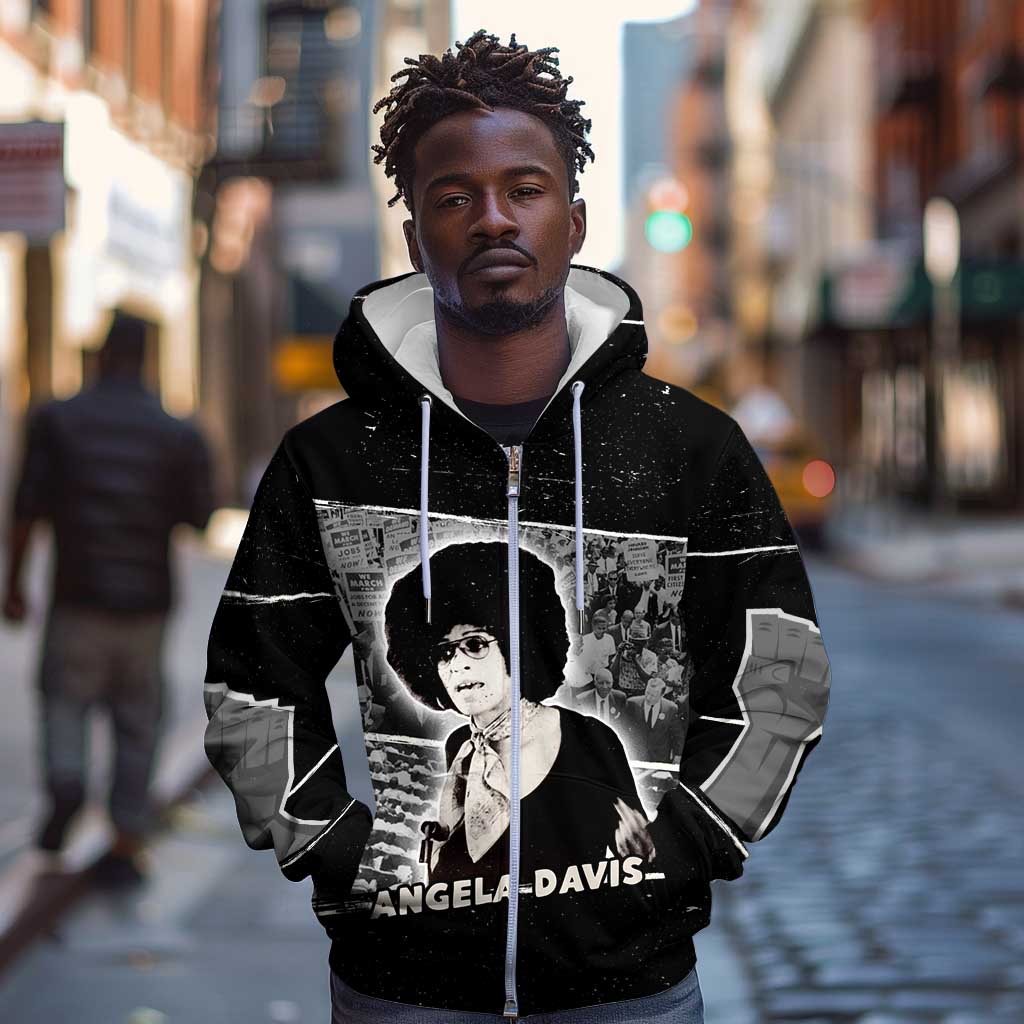 Angela Davis Zip Hoodie Protest Design Liberating Minds and Society Quote Civil Rights Movement - African Pride