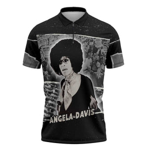 Angela Davis Zipper Polo Shirt Protest Design Liberating Minds and Society Quote Civil Rights Movement - African Pride