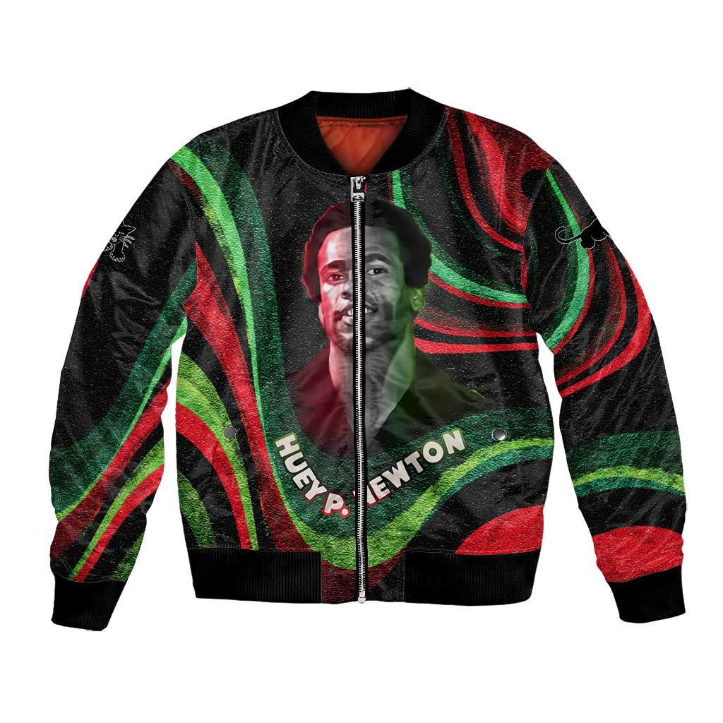 Huey P. Newton Bomber Jacket Swirl Design Black Panther Party Symbol Revolutionary Tribute - African Pride