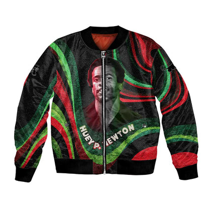 Huey P. Newton Bomber Jacket Swirl Design Black Panther Party Symbol Revolutionary Tribute - African Pride