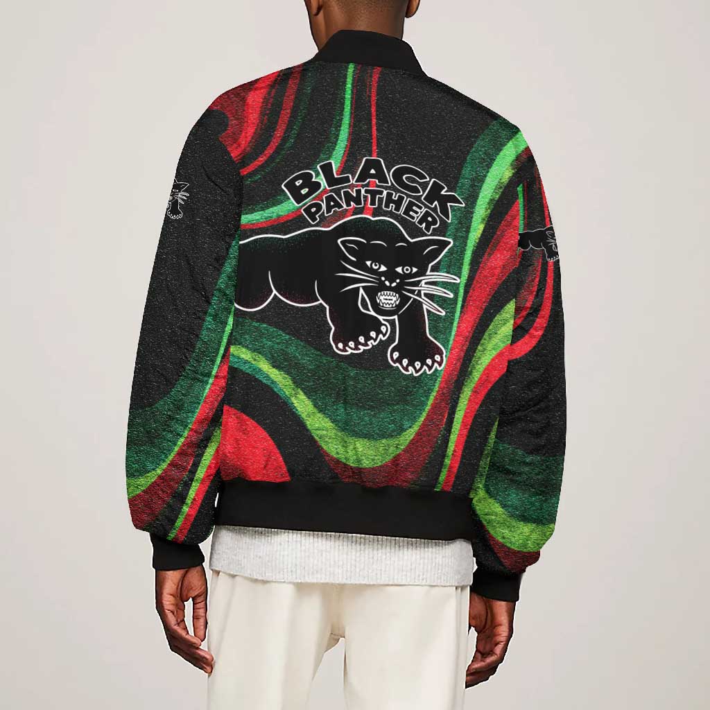 Huey P. Newton Bomber Jacket Swirl Design Black Panther Party Symbol Revolutionary Tribute - African Pride